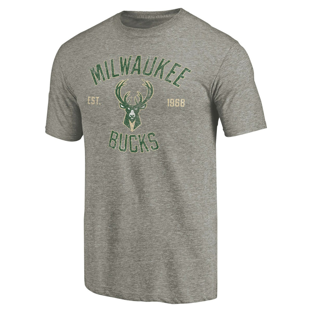 Gray Milwaukee Bucks Team Heritage Tri-Blend T-Shirt | NBA