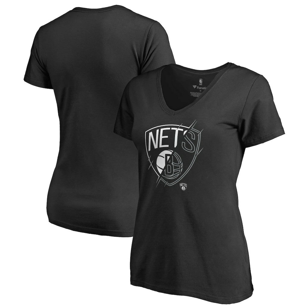 Black Brooklyn Nets Women's X-Ray Slim Fit V-Neck T-Shirt | NBA