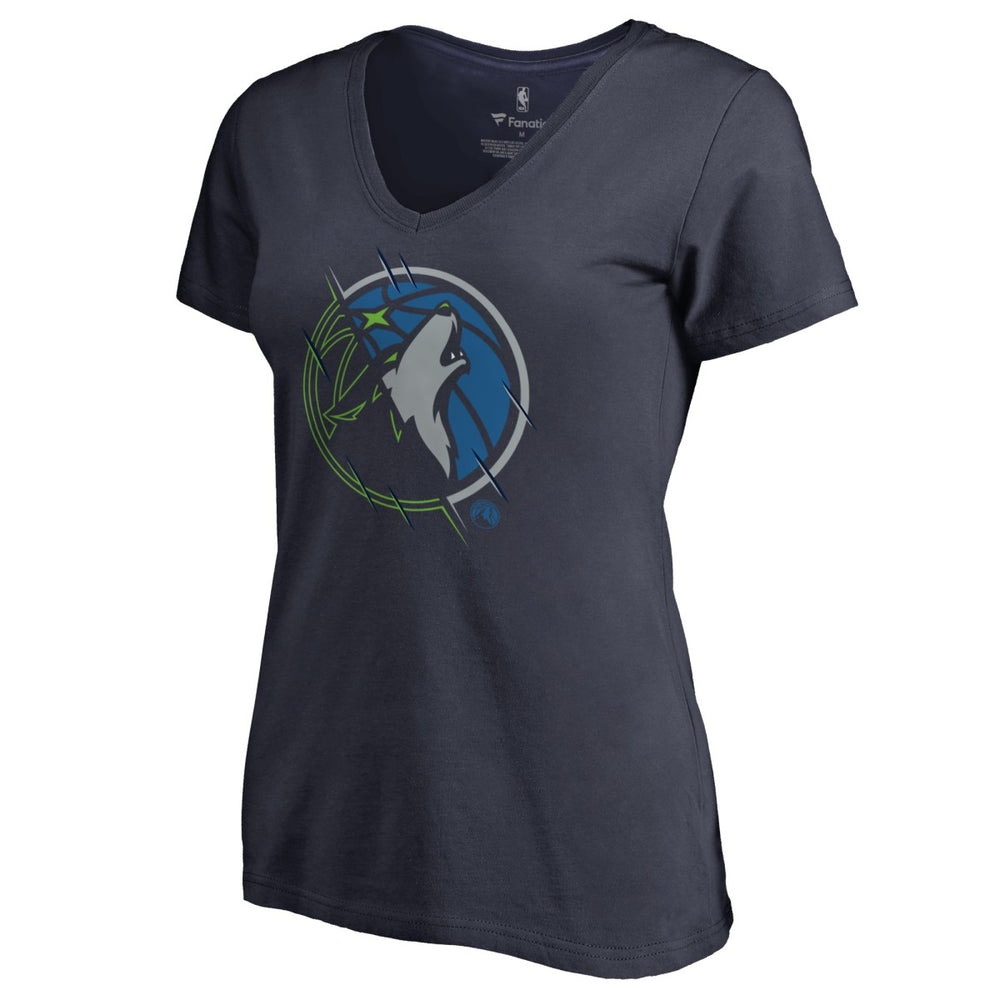 Navy Minnesota Timberwolves Women's X-Ray Slim Fit V-Neck T-Shirt | NBA