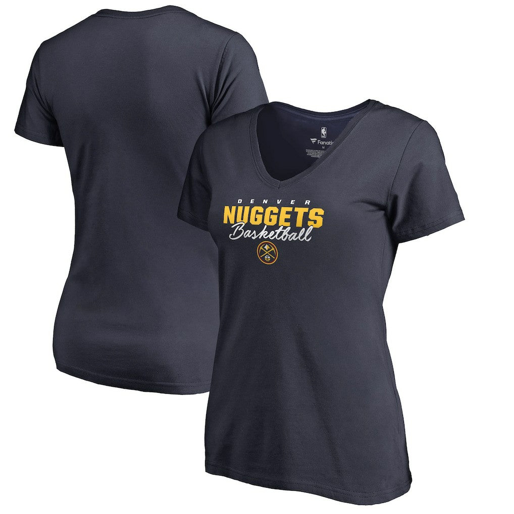 Navy Denver Nuggets Women's Script Assist V-Neck T-Shirt sale | NBA