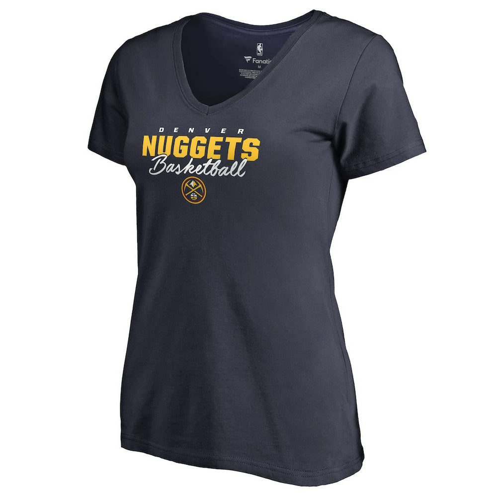 Navy Denver Nuggets Women's Script Assist V-Neck T-Shirt sale | NBA