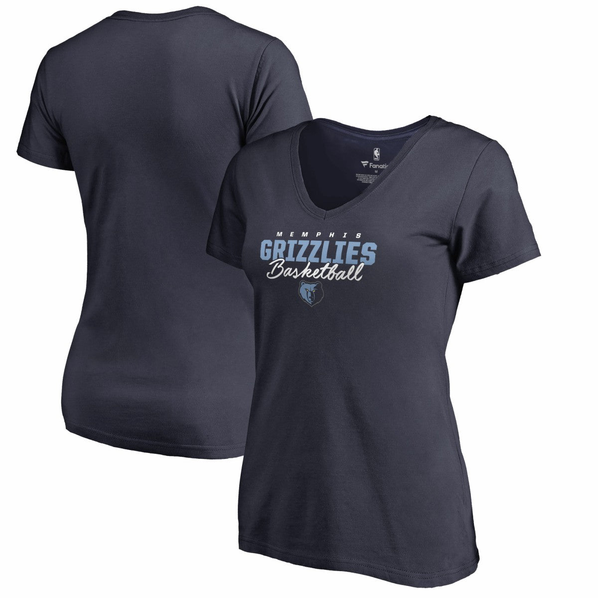Navy Memphis Grizzlies Women's Script Assist V-Neck T-Shirt | NBA