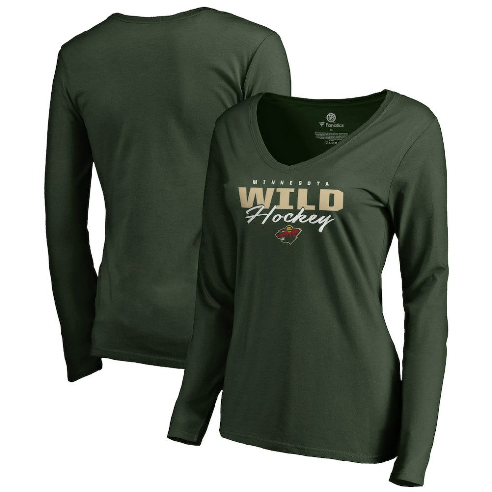 Minnesota Wild Women's Iconic Collection Script Assist Long Sleeve V-Neck T-Shirt -  NHL T-shirts