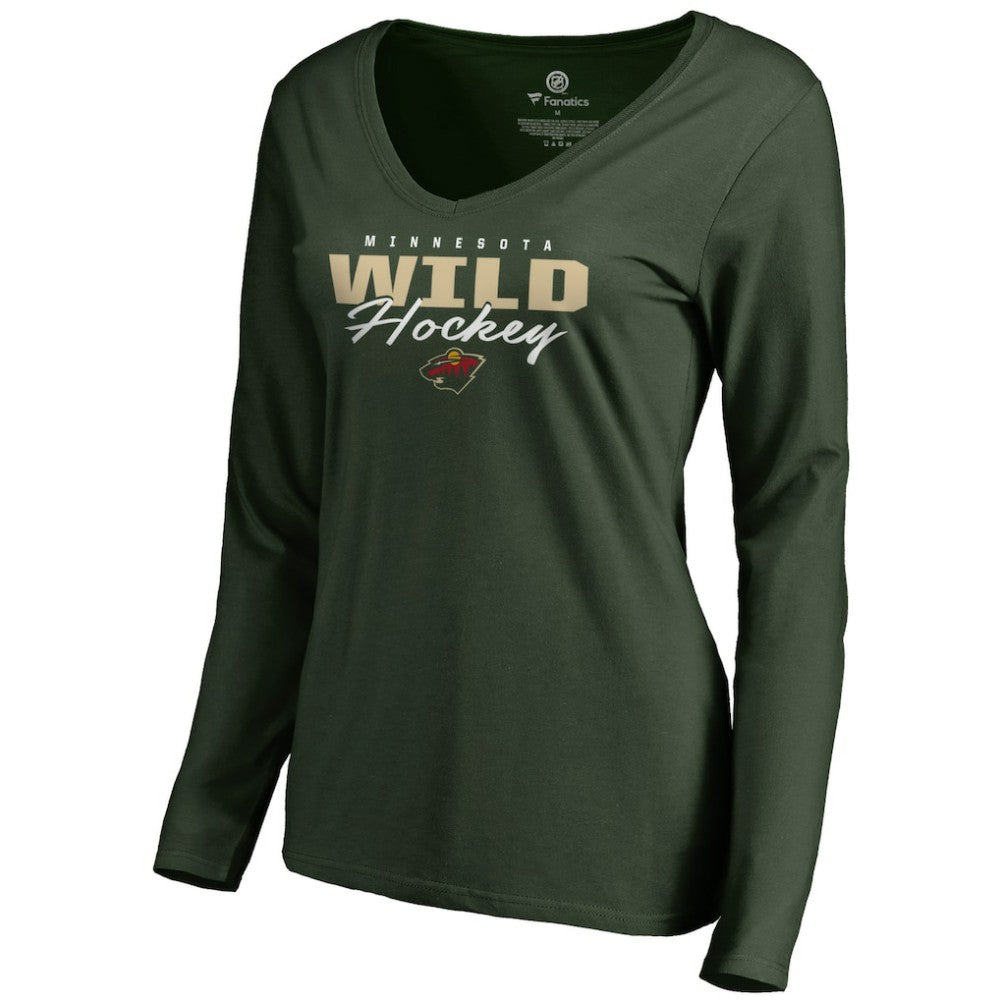 Minnesota Wild Women's Iconic Collection Script Assist Long Sleeve V-Neck T-Shirt -  NHL T-shirts