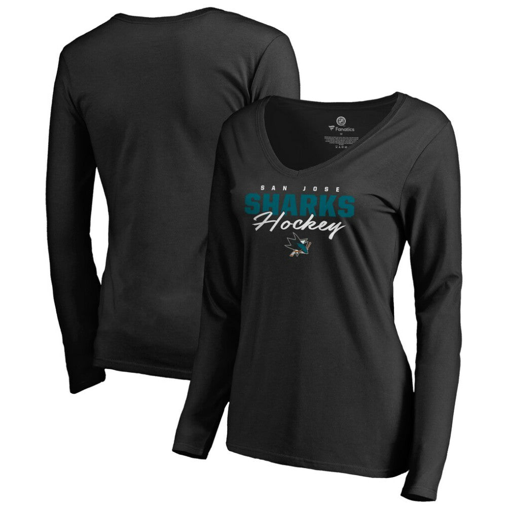 San Jose Sharks Women's Iconic Collection Script Assist Long Sleeve V-Neck T-Shirt -  NHL T-shirts