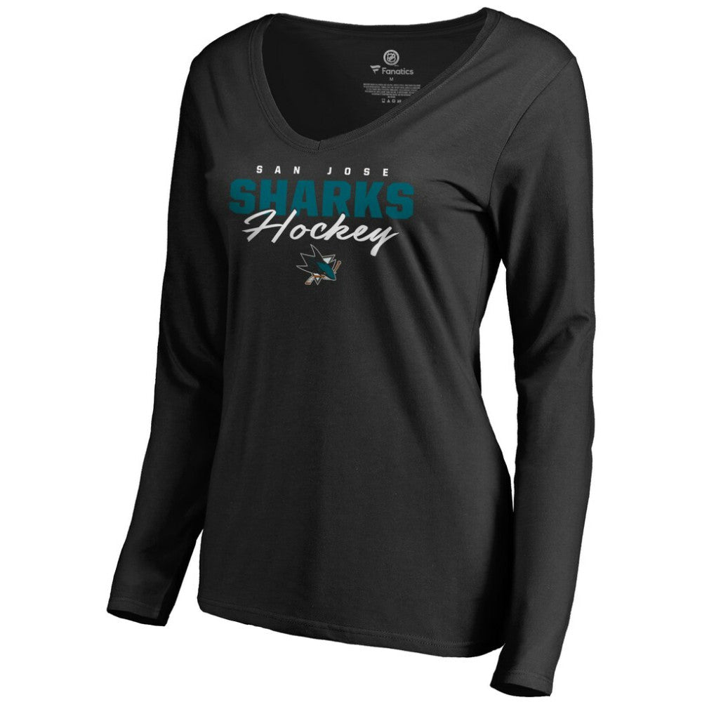 San Jose Sharks Women's Iconic Collection Script Assist Long Sleeve V-Neck T-Shirt -  NHL T-shirts