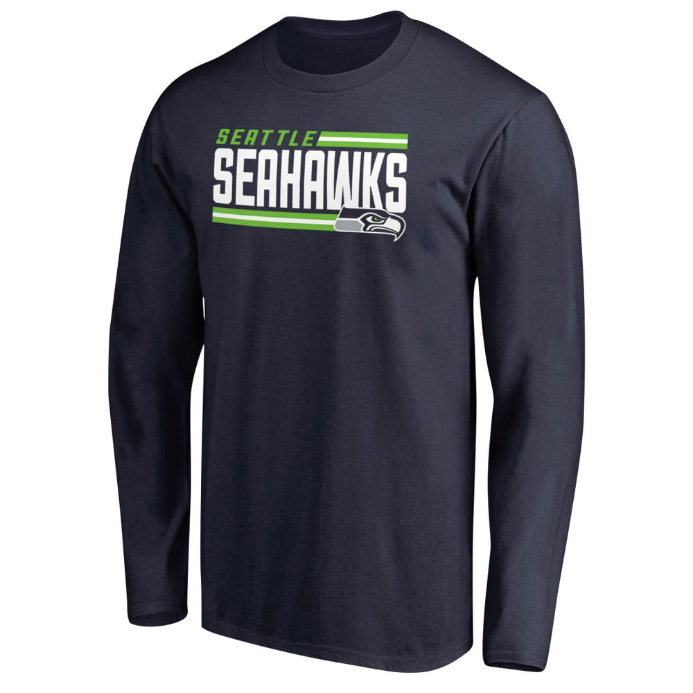 Seattle Seahawks Iconic Collection On Side Stripe Long Sleeve T-Shirt | NFL New