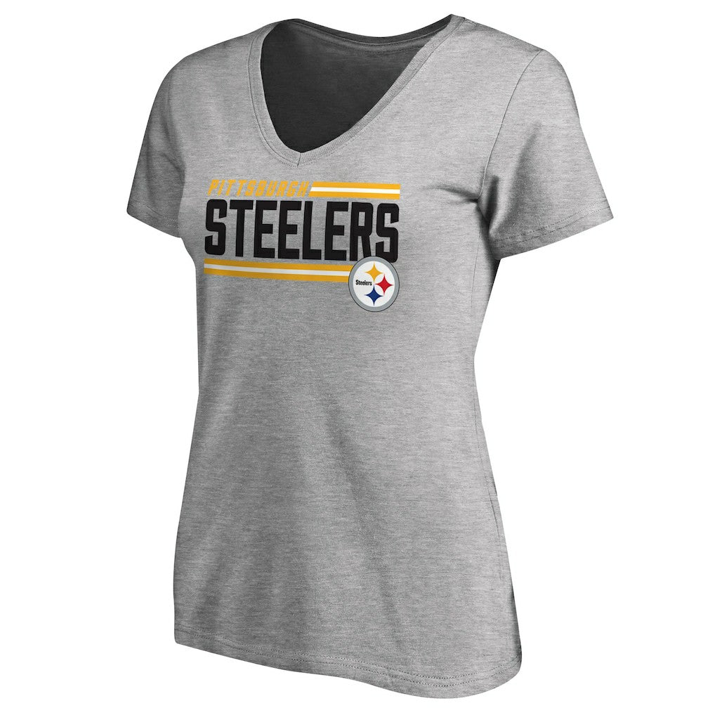 Pittsburgh Steelers Women's Iconic Collection On Side Stripe V-Neck T-Shirt | NFL Discount