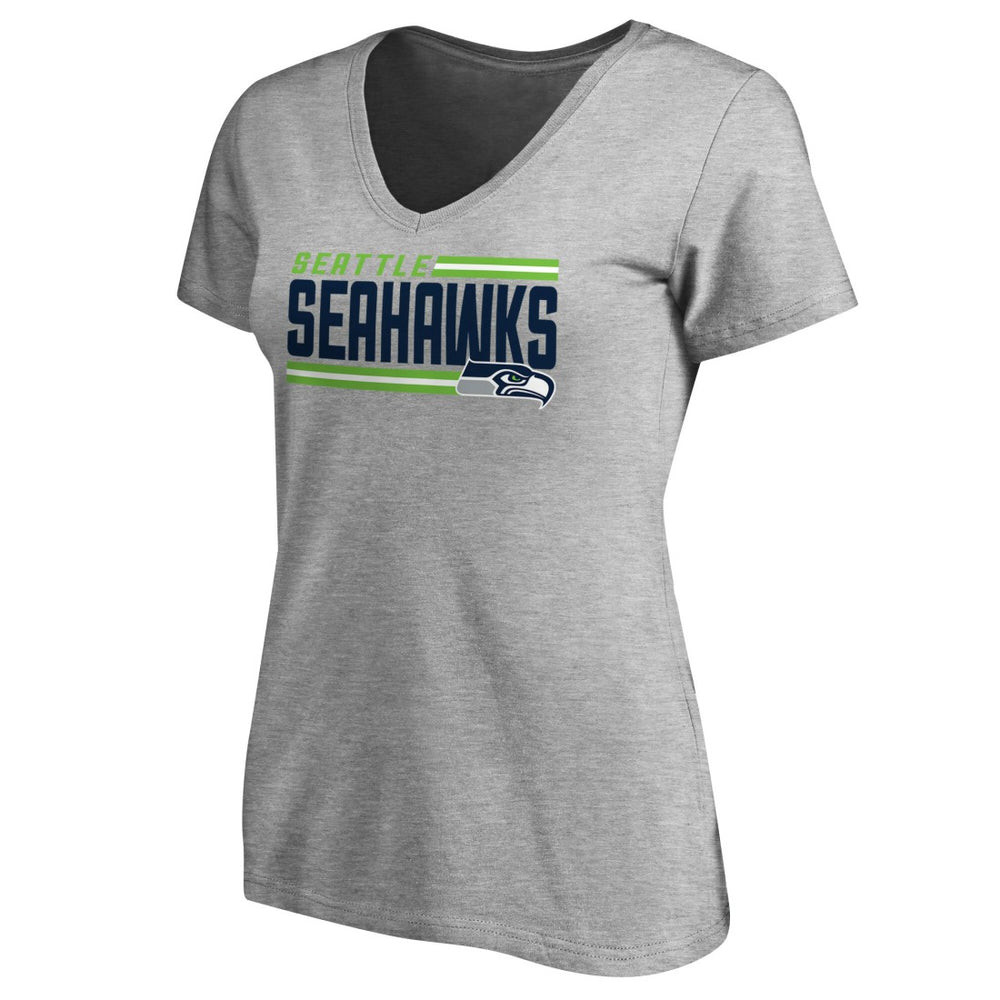 Seattle Seahawks Women's Iconic Collection On Side Stripe V-Neck T-Shirt | NFL New