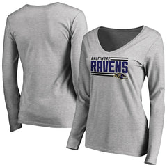 Baltimore Ravens Women's Iconic Collection On Side Stripe Long Sleeve V-Neck T-Shirt | NFL Outlet