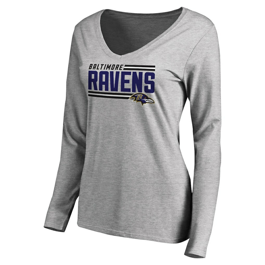 Baltimore Ravens Women's Iconic Collection On Side Stripe Long Sleeve V-Neck T-Shirt | NFL Outlet
