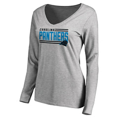 Carolina Panthers Women's Iconic Collection On Side Stripe Long Sleeve V-Neck T-Shirt | NFL New