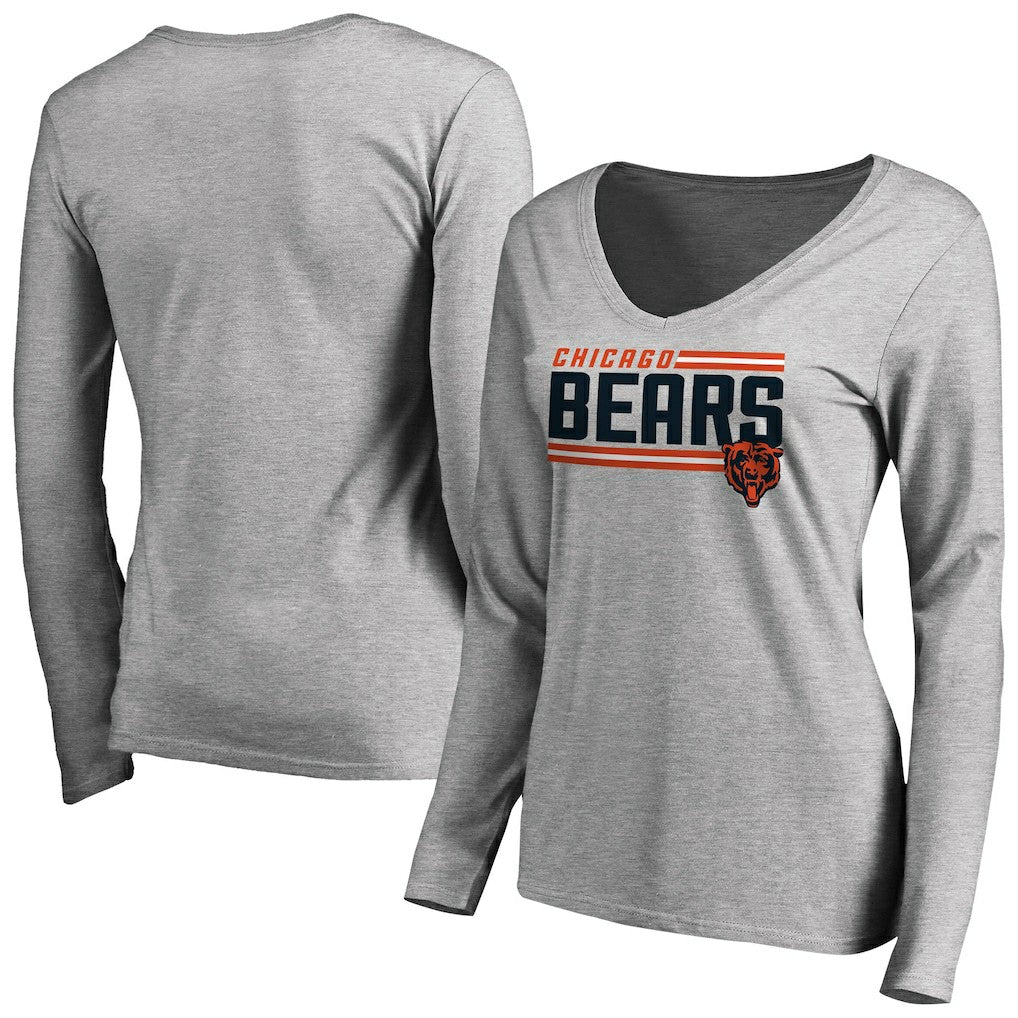 Chicago Bears Women's Iconic Collection On Side Stripe Long Sleeve V-Neck T-Shirt | NFL Discount