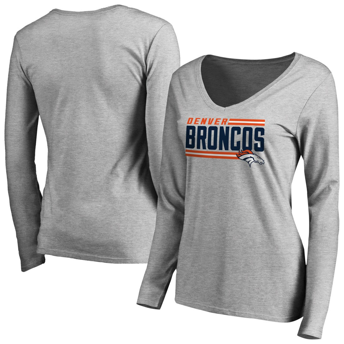 Denver Broncos Women's Iconic Collection On Side Stripe Long Sleeve V-Neck T-Shirt | NFL Hot