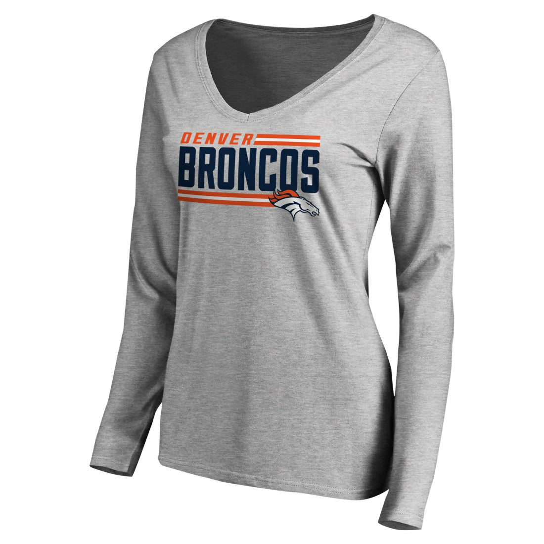 Denver Broncos Women's Iconic Collection On Side Stripe Long Sleeve V-Neck T-Shirt | NFL Hot