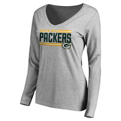 Green Bay Packers Women's Iconic Collection On Side Stripe Long Sleeve V-Neck T-Shirt | NFL Hot