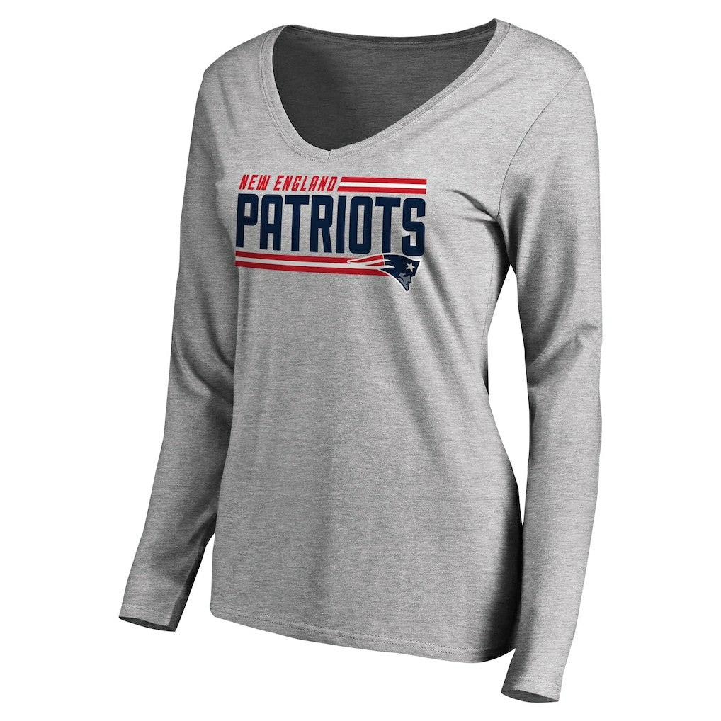 New England Patriots Women's Iconic Collection On Side Stripe Long Sleeve V-Neck T-Shirt | NFL Near me