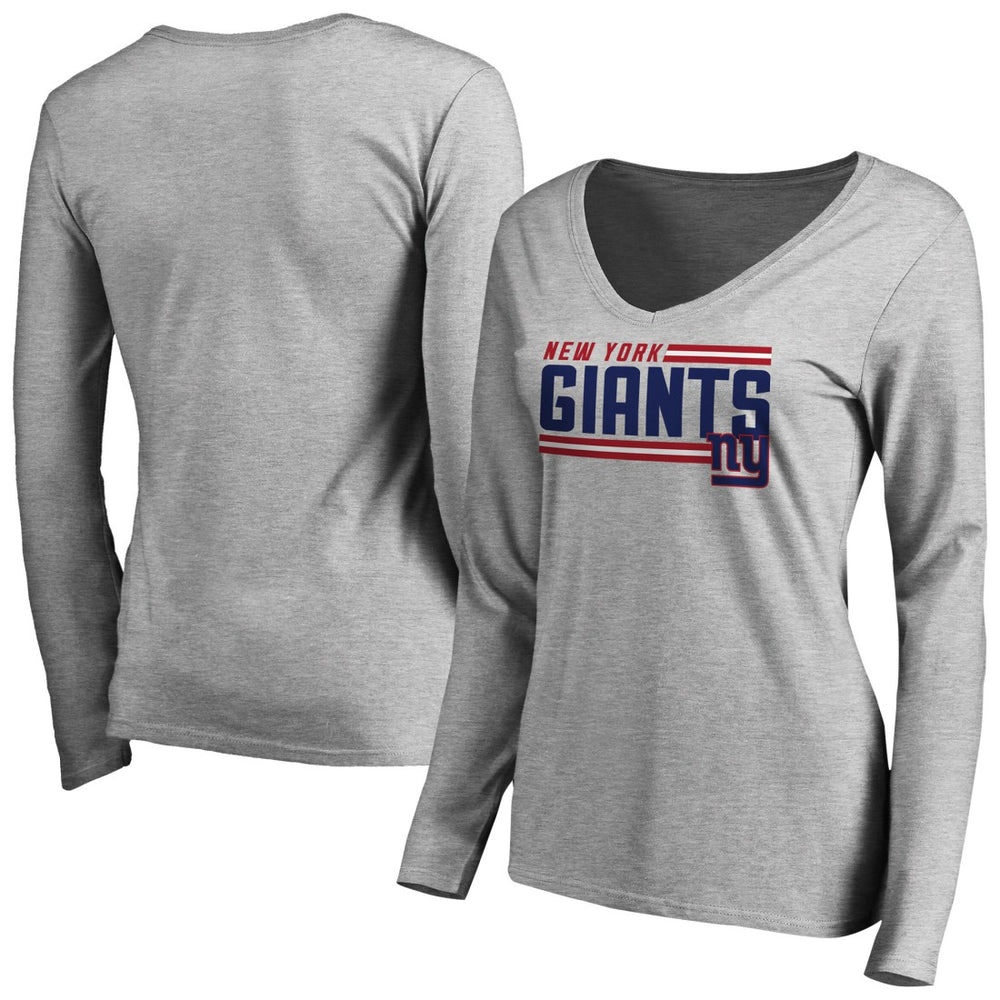 New York Giants Women's Iconic Collection On Side Stripe Long Sleeve V-Neck T-Shirt | NFL Sale