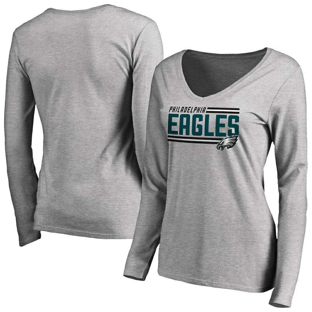 Philadelphia Eagles Women's Iconic Collection On Side Stripe Long Sleeve V-Neck T-Shirt | NFL New
