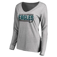 Philadelphia Eagles Women's Iconic Collection On Side Stripe Long Sleeve V-Neck T-Shirt | NFL New