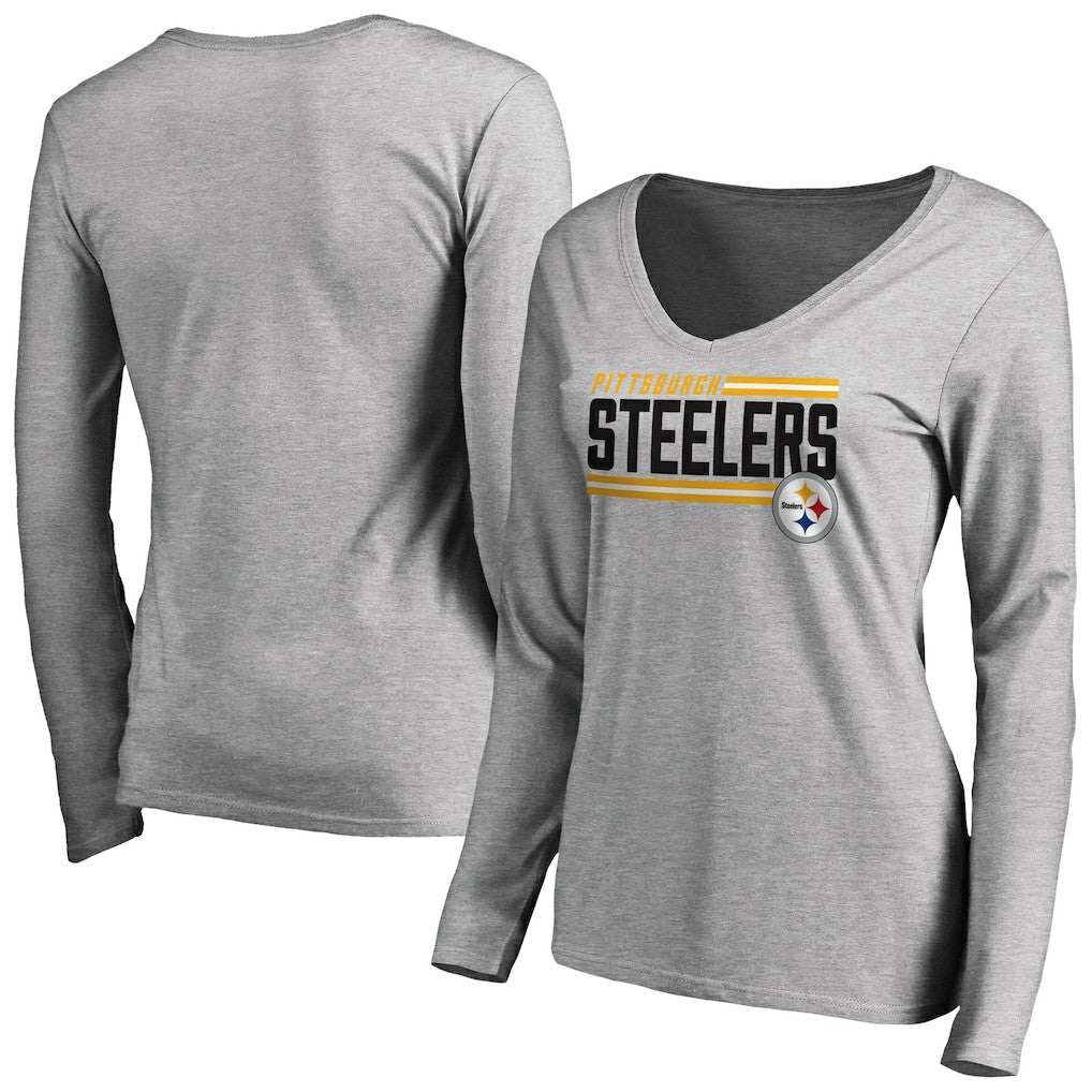 Pittsburgh Steelers Women's Iconic Collection On Side Stripe Long Sleeve V-Neck T-Shirt | NFL Outlet