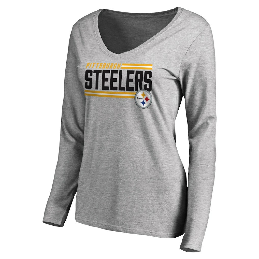 Pittsburgh Steelers Women's Iconic Collection On Side Stripe Long Sleeve V-Neck T-Shirt | NFL Outlet