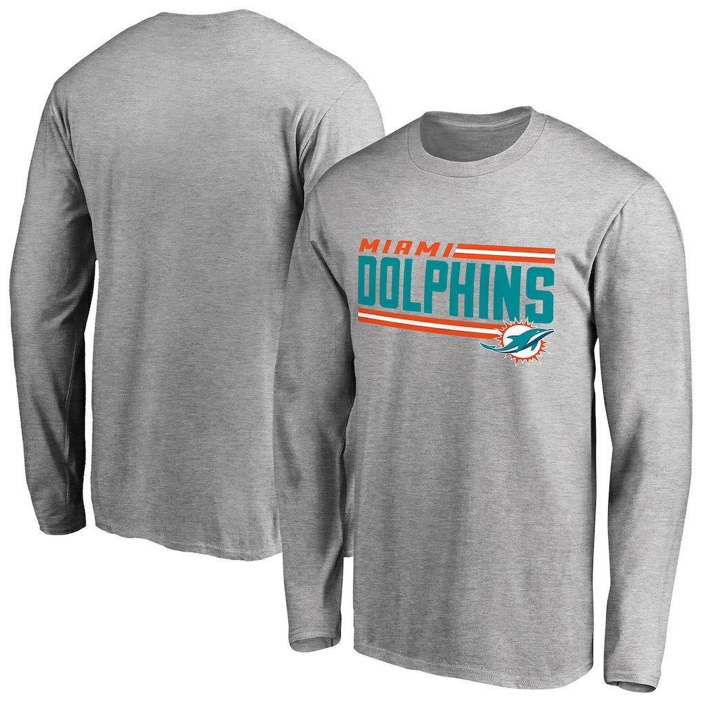 Miami Dolphins Iconic Collection On Side Stripe Long Sleeve T-Shirt | NFL Hot