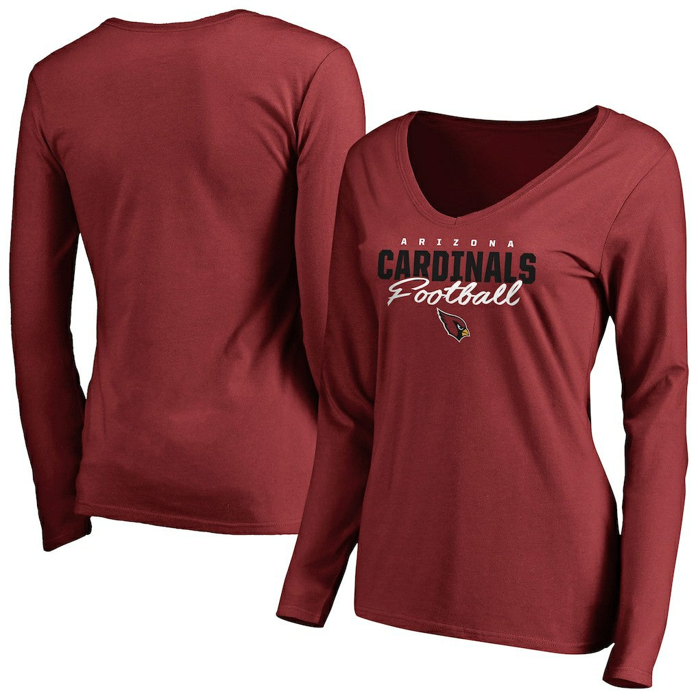 Arizona Cardinals Women's Iconic Collection Script Assist Long Sleeve V-Neck T-Shirt | NFL New