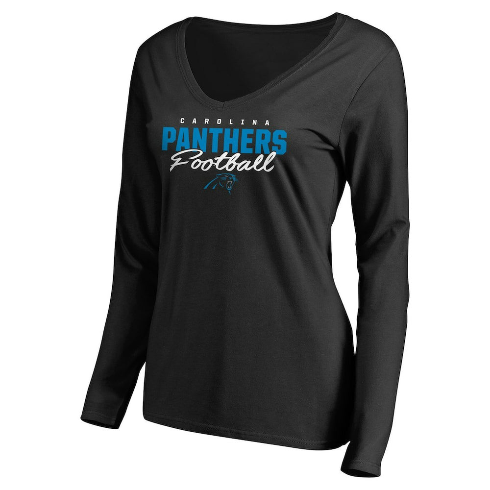 Carolina Panthers Women's Iconic Collection Script Assist Long Sleeve V-Neck T-Shirt | NFL US