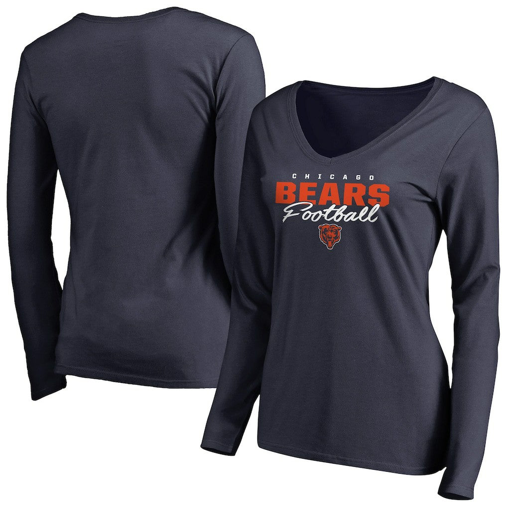 Chicago Bears Women's Iconic Collection Script Assist Long Sleeve V-Neck T-Shirt | NFL Outlet