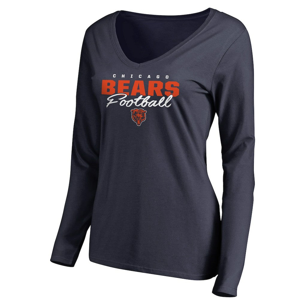 Chicago Bears Women's Iconic Collection Script Assist Long Sleeve V-Neck T-Shirt | NFL Outlet