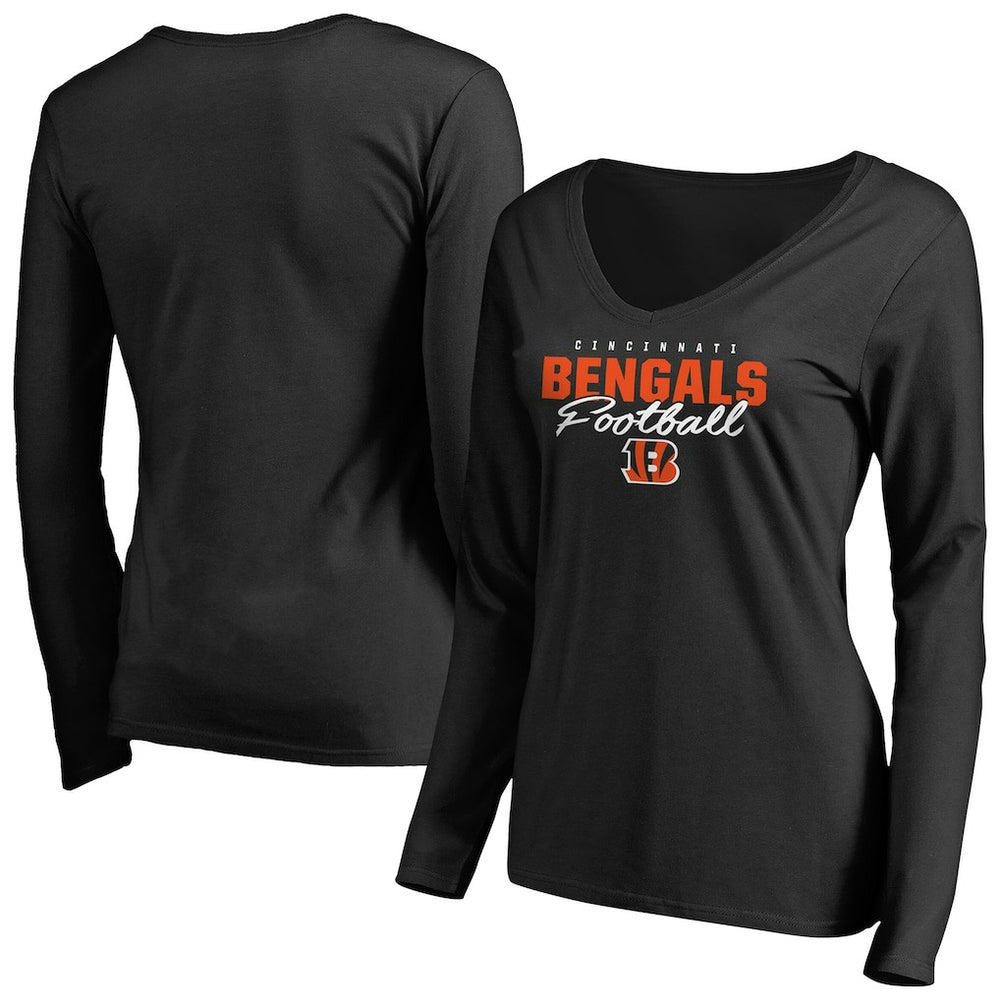 Cincinnati Bengals Women's Iconic Collection Script Assist Long Sleeve V-Neck T-Shirt | NFL Outlet