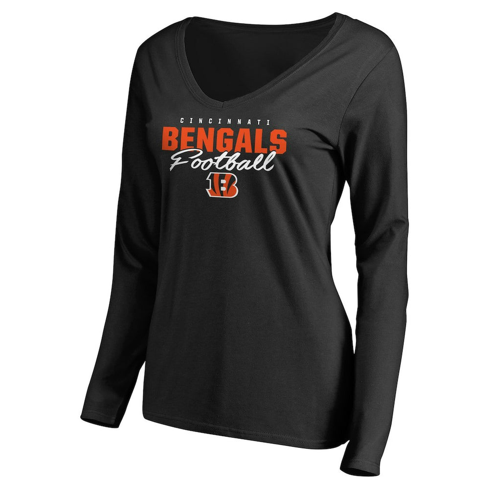 Cincinnati Bengals Women's Iconic Collection Script Assist Long Sleeve V-Neck T-Shirt | NFL Outlet