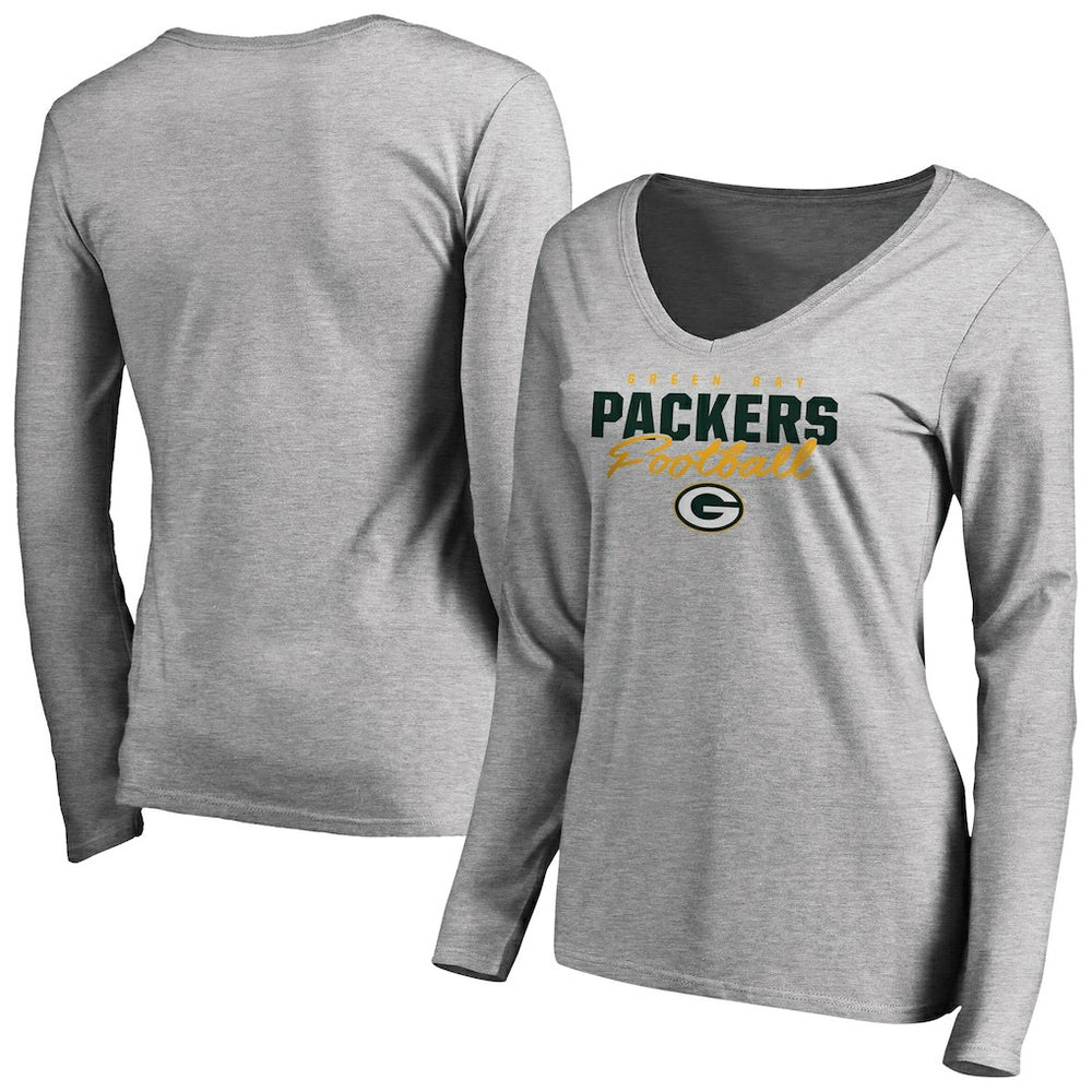 Green Bay Packers Women's Iconic Collection Script Assist Long Sleeve V-Neck T-Shirt | NFL Sale