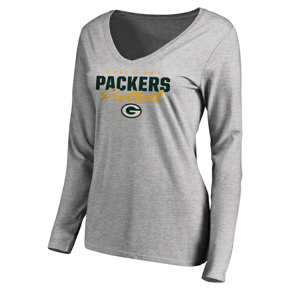 Green Bay Packers Women's Iconic Collection Script Assist Long Sleeve V-Neck T-Shirt | NFL Sale