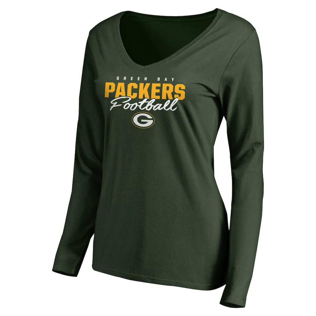 Green Bay Packers Women's Iconic Collection Script Assist Long Sleeve V-Neck T-Shirt | NFL Sale
