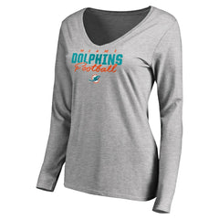 Miami Dolphins Women's Iconic Collection Script Assist Long Sleeve V-Neck T-Shirt | NFL New
