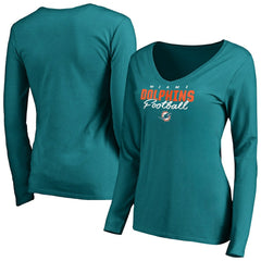 Miami Dolphins Women's Iconic Collection Script Assist Long Sleeve V-Neck T-Shirt | NFL US
