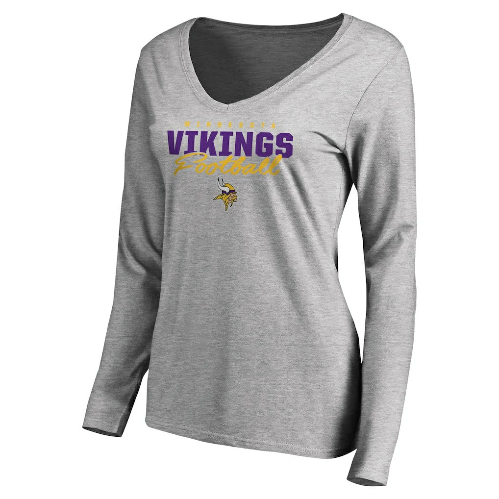 Minnesota Vikings Women's Iconic Collection Script Assist Long Sleeve V-Neck T-Shirt | NFL Near me