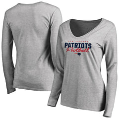 New England Patriots Women's Iconic Collection Script Assist Long Sleeve V-Neck T-Shirt | NFL Outlet
