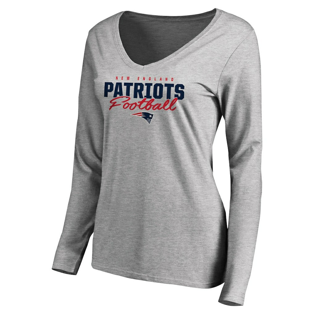 New England Patriots Women's Iconic Collection Script Assist Long Sleeve V-Neck T-Shirt | NFL Outlet