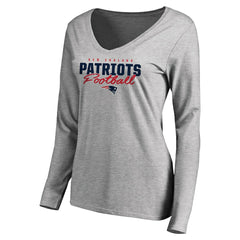 New England Patriots Women's Iconic Collection Script Assist Long Sleeve V-Neck T-Shirt | NFL Outlet