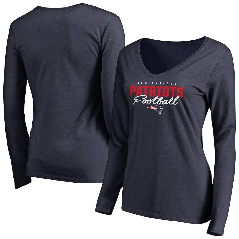 New England Patriots Women's Iconic Collection Script Assist Long Sleeve V-Neck T-Shirt | NFL On sale