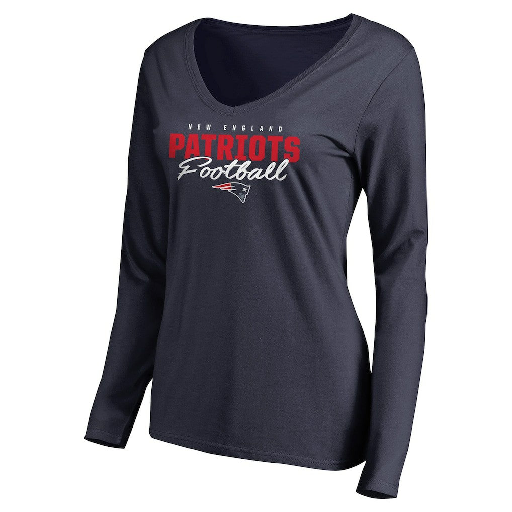 New England Patriots Women's Iconic Collection Script Assist Long Sleeve V-Neck T-Shirt | NFL On sale