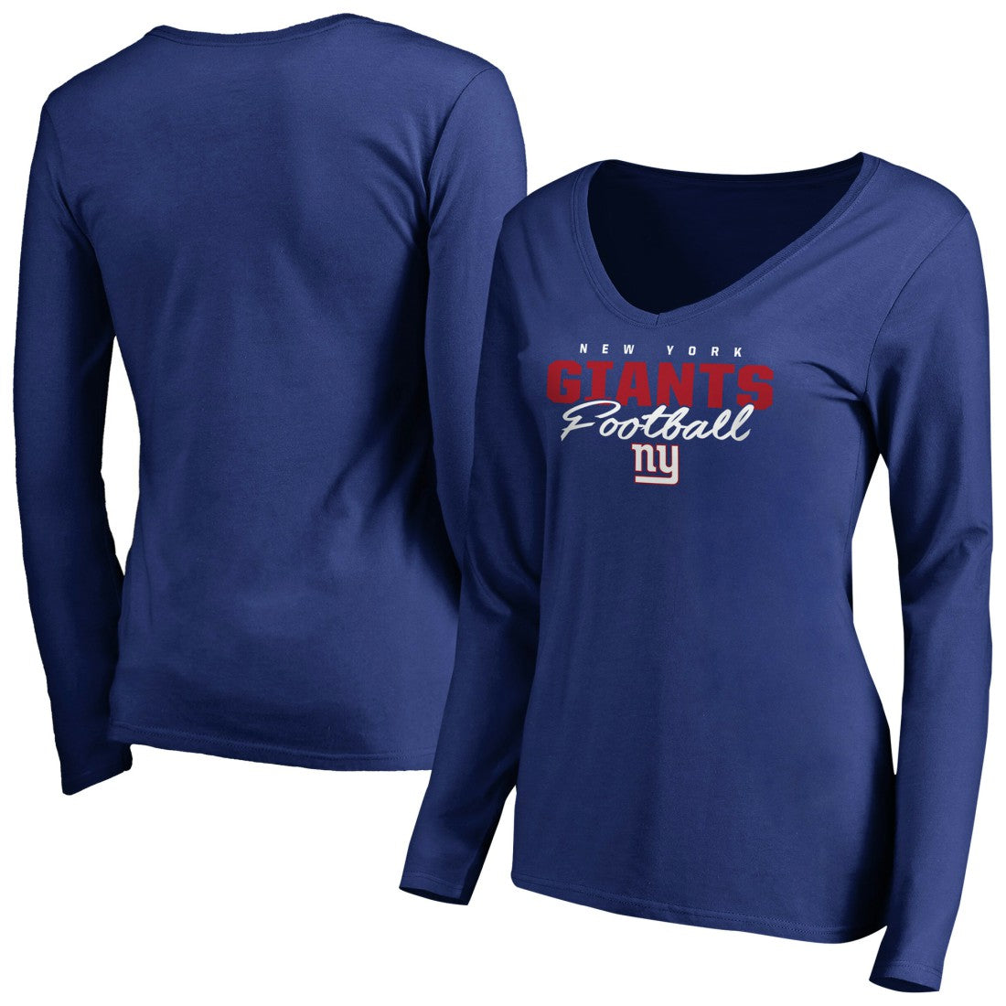 New York Giants Women's Iconic Collection Script Assist Long Sleeve V-Neck T-Shirt | NFL US