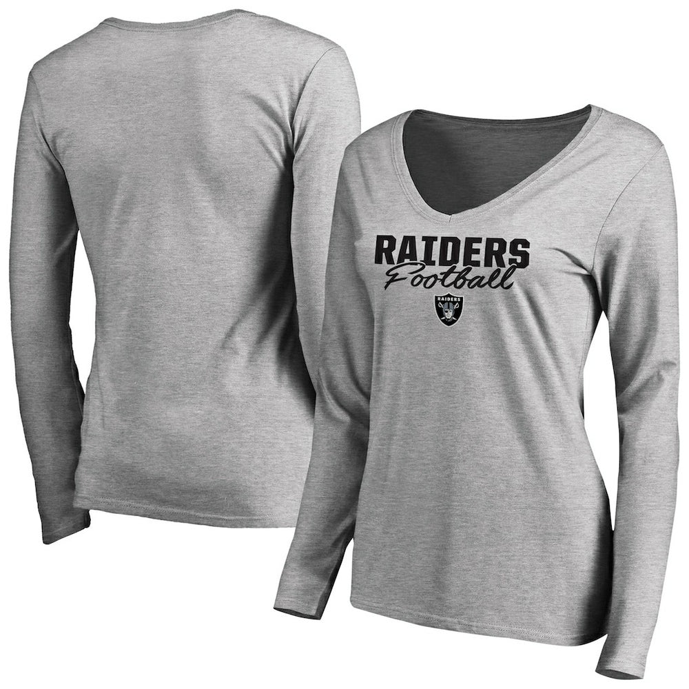 Las Vegas Raiders Women's Iconic Collection Script Assist Long Sleeve V-Neck T-Shirt | NFL New