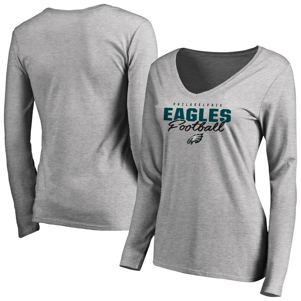 Philadelphia Eagles Women's Iconic Collection Script Assist Long Sleeve V-Neck T-Shirt | NFL US