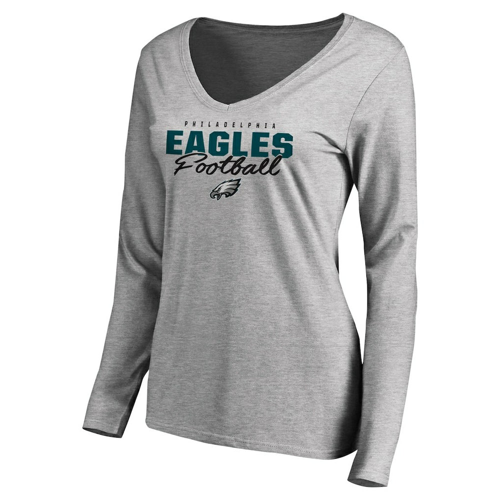 Philadelphia Eagles Women's Iconic Collection Script Assist Long Sleeve V-Neck T-Shirt | NFL US