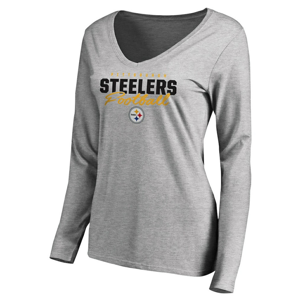 Pittsburgh Steelers Women's Iconic Collection Script Assist Long Sleeve V-Neck T-Shirt | NFL Online