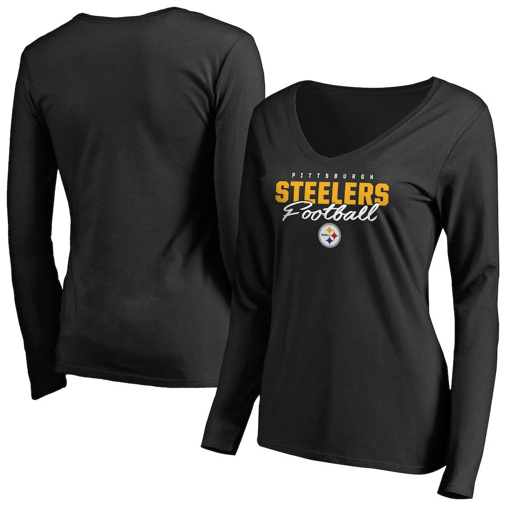Pittsburgh Steelers Women's Iconic Collection Script Assist Long Sleeve V-Neck T-Shirt | NFL Online